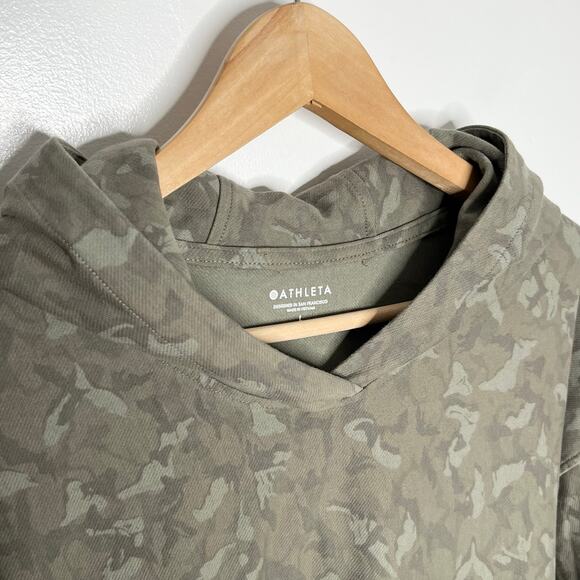 Athleta Farallon Printed Sweatshirt Women Large Green Hooded Cropped Athleisure - Picture 5 of 9